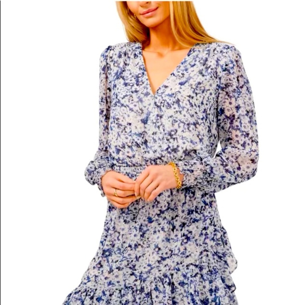Vince Camuto Floral-Print
Smocked Dress Steel Blue XL